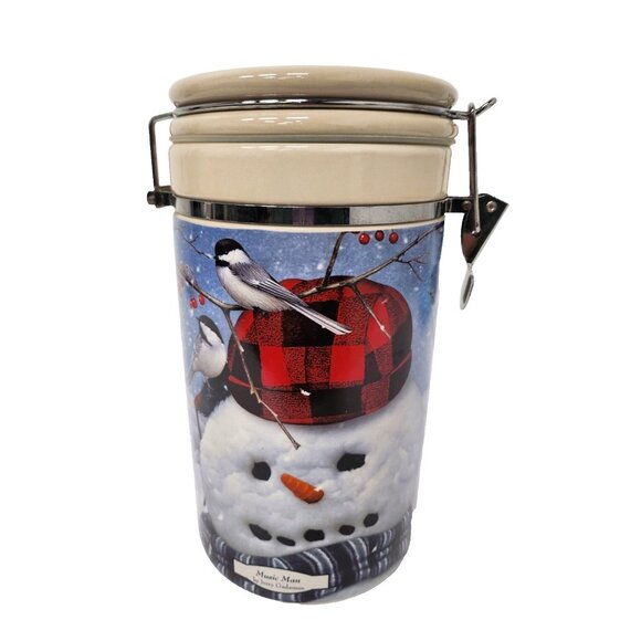 Vintage Thunder Mountain Ceramic Snowman Clamp Canister Kitchen Storage Jar - Picture 1 of 13